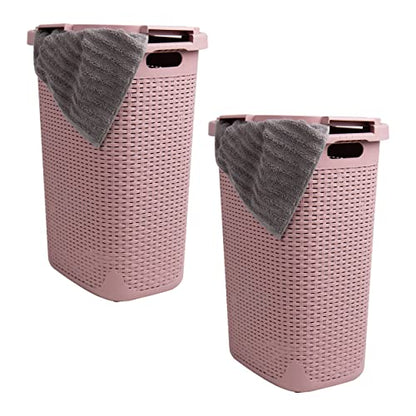Mind Reader Slim Laundry Hamper with Lid, 60L Tall Clothes Basket, Narrow Tapered Design for Bathrooms, Closets and Laundry Rooms, Plastic, 2 Pack, Pink - color: Pink, size: 2-Pack