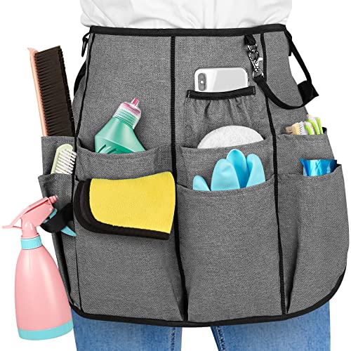 LoDrid Professional Cleaning Apron with 9 Pockets and Waist Belt, Gray - color: Gray