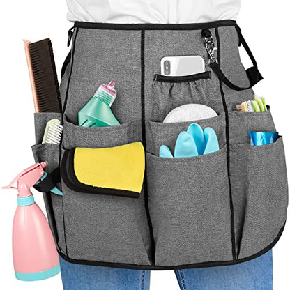 LoDrid Professional Cleaning Apron with 9 Pockets and Waist Belt, Gray - color: Gray