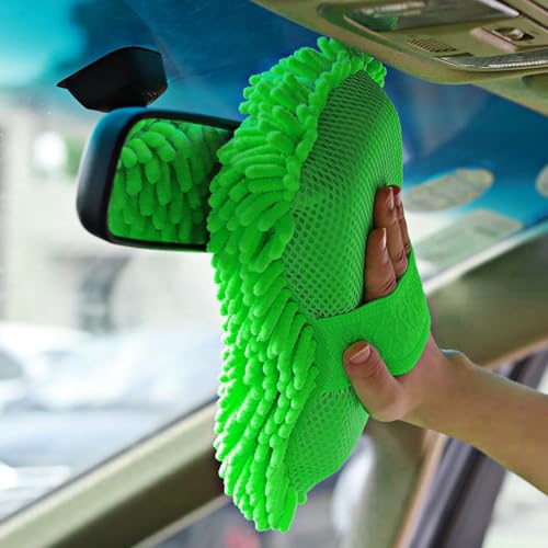 Microfiber Car Wash Sponge, Scratch-Free Vehicle Washing Mitt with Chenille & Mesh Sides, Highly Absorbent Sponge Lint-Free Cleaning Tool for Car Washing & Detailing (Green) - color: Green, 1 Pcs