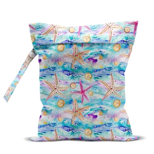 Wet Bag for Swimsuit, Beach Travel Essentials Wet Dry Bag, for Sunscreen Toiletry Dirty Clothes Yoga Gym Diaper, Friends Summer Beach Vacation Gifts. Colorful starfish - color: Colorful Starfish