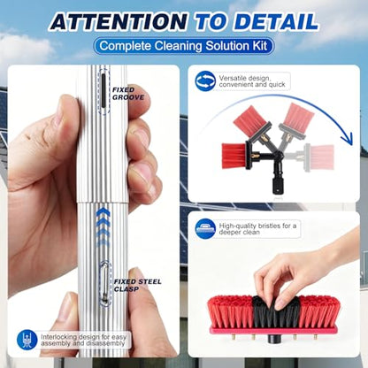 35FT Water Fed Pole Kit Adjustable Solar Panel Cleaning Kit Cleaner Tool for Window Glass Roof Outdoor Glass Brush Window Washing Equipment