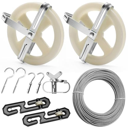 Outdoor Clothesline Kit, 150.9FT Wire Rope with Pulleys