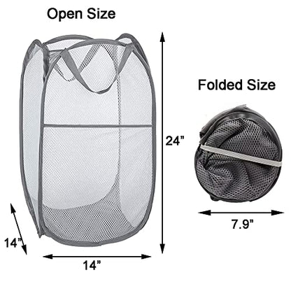 2 Pack Pop Up Laundry Hampers, Collapsible Mesh Laundry Basket, Foldable Clothes Hampers for Bathroom, College Dorm, Travel (Grey) - color: Grey
