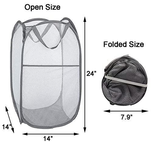 2 Pack Pop Up Laundry Hampers, Collapsible Mesh Laundry Basket, Foldable Clothes Hampers for Bathroom, College Dorm, Travel (Grey) - color: Grey