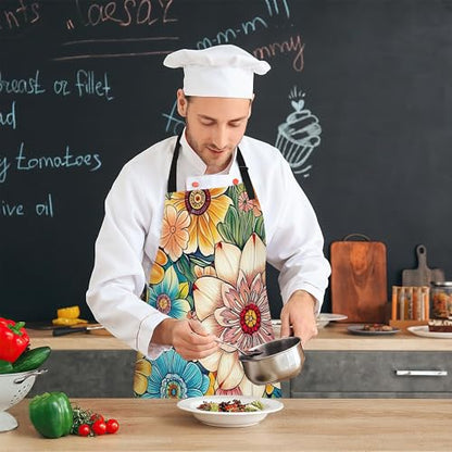 Cooking Aprons for Men and Women,Adjustable Bib Chef Apron with 2 Pockets, Soft and Durability Kitchen Apron - color: Flower Cute Mandala Floral