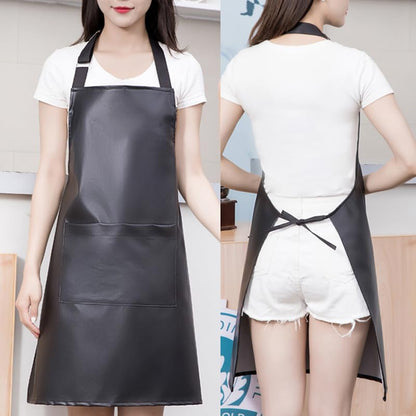 eywlwaar PU Waterproof Apron with One Big Pocket Adjustable Oil Proof Apron for Kitchen Dishwashing Cooking 29.92"x 26.77" - color: Black-2packs