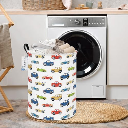 Round Collapsible Cartoon Car Laundry Hamper for Adults and Kids - color: Round Racing Car