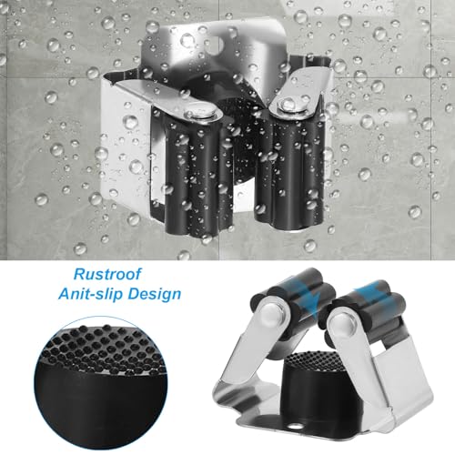 PATIKIL Broom and Mop Holder, 6 Pack Wall Mounted Stainless Steel Mop Hanger Heavy Garden Tool Organizer Rack Hanging Clips with Screws for Home Garage, Black - color: Black