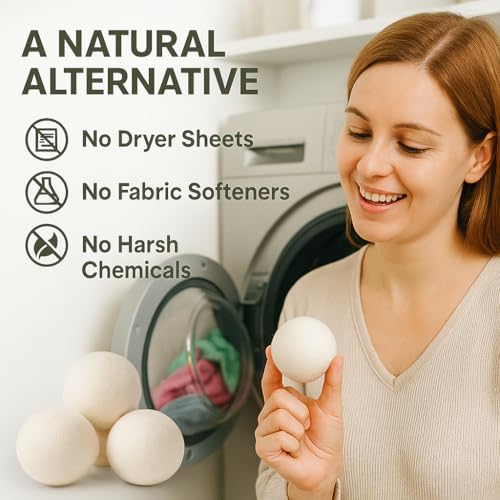 Laundry Wool Dryer Balls | Natural Fabric Softener – Reusable, Eco-Friendly, Reduces Drying Time – Wool Balls Replaces Dryer Sheets - 6 XL Pack - Laundry Balls for Dryer