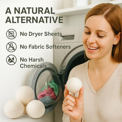Laundry Wool Dryer Balls | Natural Fabric Softener – Reusable, Eco-Friendly, Reduces Drying Time – Wool Balls Replaces Dryer Sheets - 6 XL Pack - Laundry Balls for Dryer