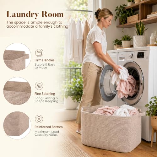 65L Large Woven Blanket Basket for Living Room, 19.7"x15.7"x11.8" - color: Brown, size: 24"x16.9"x14.2"