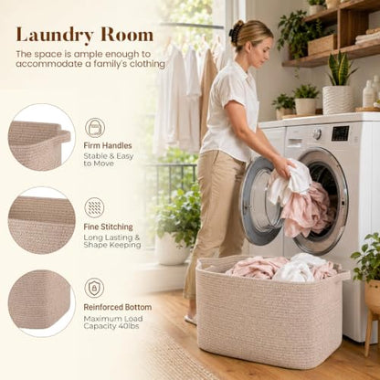 65L Large Woven Blanket Basket for Living Room, 19.7"x15.7"x11.8" - color: Brown, size: 24"x16.9"x14.2"