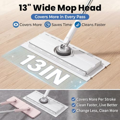 13" Wide Flat Mop with Snap-Grip Cloth Lock, Disposable Clamp Mop - color: Gray