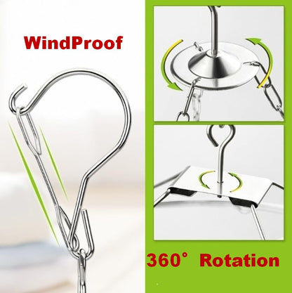 Quick Release Stainless Steel Laundry Drying Rack with Clips, Swivel Hook Wind-Proof Clothes Hanger Rack for Sock, Bras, Underwear, Laundry (Rectangle 40 Clips) - size: Rectangle 40 CLIPS