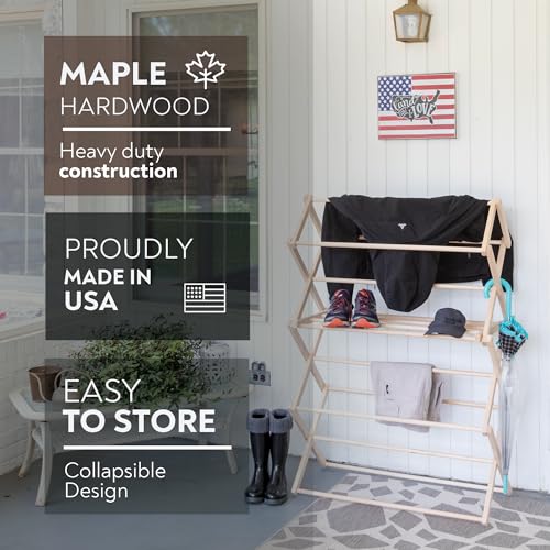 Pennsylvania Woodworks Clothes Drying Rack: Solid Maple Hard Wood Laundry Rack for Sweaters, Blouses, Lingerie & More, Durable Folding Drying Rack, Made in USA, No Assembly Needed, Medium - color: Medium