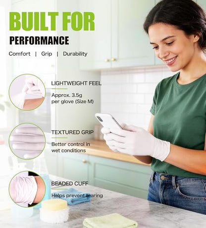 AnTools Food Safe Disposable Nitrile Gloves, Powder-Free, Textured Fingertips, Latex-Free, for Cooking, Food Prep, Cleaning, Pet Care, DIY, White, Medium - size: Medium (Pack of 100)