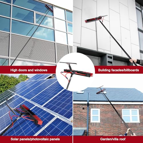 35ft Long Reach Solar Panel Cleaning Brush & Squeegee Kit, Aluminum Extendable Water Fed Pole Kit, 22in Wide Brush,Squeegee, Bendable Dusting Brush, Outdoor Window Washing Equipment Tool Kit - color: 35ft, size: Large