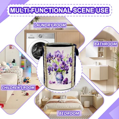 Purple Iris Flower Laundry Basket Oxford Cloth Floral Hamper 18.9 x 16.5 In - color: Iris Flower