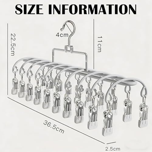 20 Clips Space-Saving Multi-Pants Hangers, 360° Rotating Hangers (Grey) - color: Gray