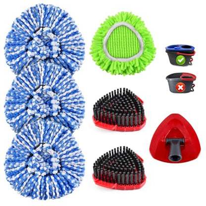 Mop Head Replacement for O Cedar, Spin Mop Replacement Head for Ocedar RinseClean 2 Tank System, Mop Heads Includeds 3 Mop Replacement Heads, 2 Upgrade Spin Scrub Brush, 1 Base & 1 Chenille Pad - size: for Ocedar 2 Tank
