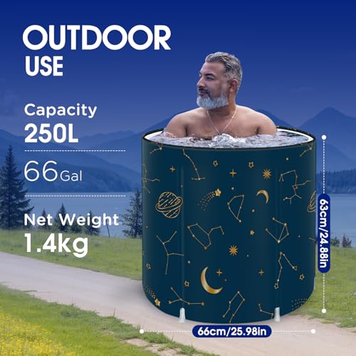 Portable Foldable Bathtub, Collapsible Adult Bath Tub for Hot SPA and Ice Bath, Space-Saving Storage, Durable PVC Material (Starry Sky A, 27inch) - color: Starry Sky A