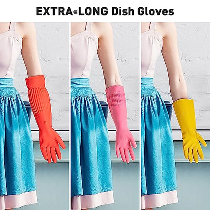 ThxToms 17" Rubber Dishwashing Gloves, Cotton Lined Kitchen Gloves, 2 Pairs - size: Large (Pack of 4)