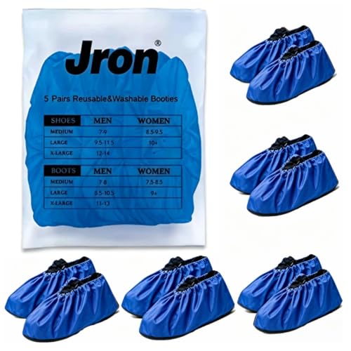 Jron 5 Pairs Premium Reusable Washable Shoe Cover Boot Covers for Contractors (Blue, 5 Pairs | US 7-9 For Shoes/US 7-8 For Boots) - color: Blue, size: 5 Pairs | US 7-9 For Shoes / US 7-8 For Boots