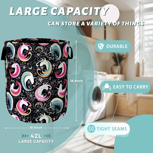 Colorful Unicorn Laundry Basket Oxford Cloth Foldable Hamper 18.9x16.5 Inch - color: Cute Unicorn