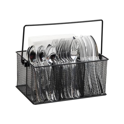 Mind Reader Multi-purpose Storage Caddy with Handle, Desktop Organizer, Cutlery Holder, 4 Compartments, Metal Mesh, Black (Pack of 9) - color: Black, size: Single (Pack of 9)