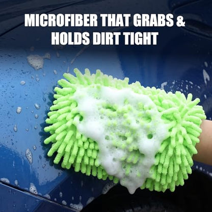 3 Pack Chenille Premium Scratch-Free Microfiber Car Wash Sponges, Non-Scratch Car Cleaning Wash Mitt, Ultra-Soft Glove, Swirl-Free Finish, Safe for Trucks, Suvs(Lime Green) - color: Lime Green