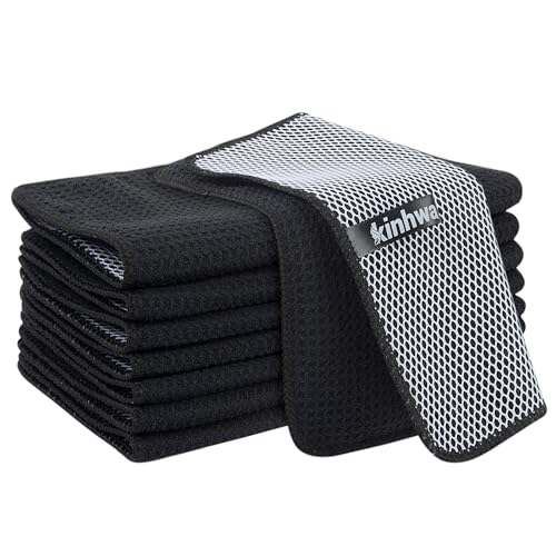 KinHwa Dish Cloths for Washing Dishes with Scrub Side, Microfiber Dish Rags - color: Dark-black, size: 9inchx9inch