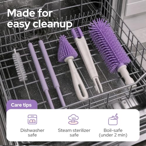 lalalark 7-in-1 Portable Baby Bottle Brush Kit, Silicone Cleaner, Purple - color: Purple