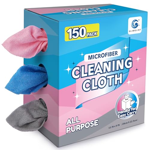 GLIMGLINT Microfiber Cleaning Cloth 150 Pack, Reusable Paper Towels 11 x 9 - color: Blue/Pink/Grey