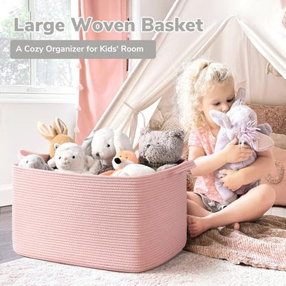 Goodpick Large Woven Rope Blanket Basket, Rectangle, Pink, 75L - color: Pink, size: Large(21.6"L x 14.9"W x 11.8"H)