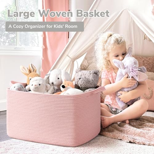 Goodpick Large Woven Rope Blanket Basket, Rectangle, Pink, 75L - color: Pink, size: Large(21.6"L x 14.9"W x 11.8"H)