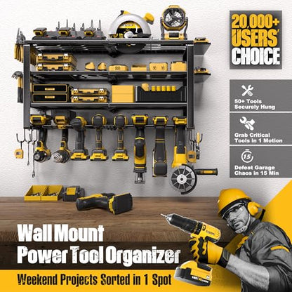 Spampur 420LB Capacity Power Tool Organizer with Charging Station & 6 Outlets | Quick Assembly 4-Layer Heavy Duty Rack for Drills & Batteries | Ultimate Garage Storage & Christmas Gift for Men - size: 4 shelves 8 slots (single) with power strip