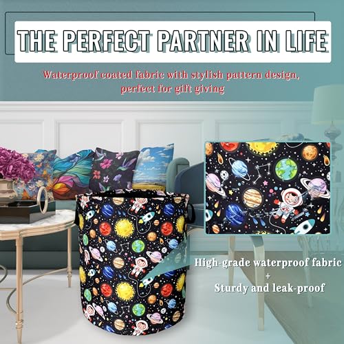 Funny Astronaut Laundry Basket Oxford Cloth Foldable Hamper 18.9x16.5In - color: Funny Astronaut Colorful Planet