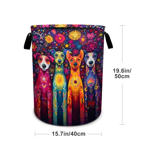 Dog Flower Laundry Basket Foldable Laundry Hamper With Handles Clothes Storage Bucket Organizer Laundry Bag For Bedroom Bathroom Laundry Storage 19.6 x 15.7 - color: Dog Flower