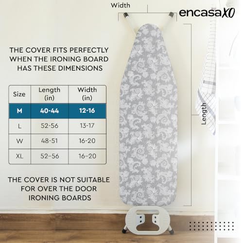 Encasa XO Ironing Board Cover and Pad, Medium, 42"x14" - Grey - color: Grey., size: Medium