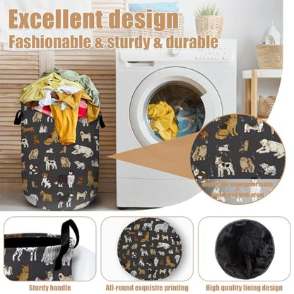 Cute Dogs Laundry Basket, Foldable Dog Lover Laundry Hamper Tote Bag Dirty Clothes Storage Bucket Organizer for Bathroom/Laundry/Bedroom 15.7"x19.6" - color: Cute Dogs