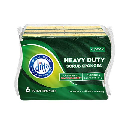 Ditto Heavy Duty Scrub Sponges (6 Pack) - Extra Durable and Long Lasting - Safe on All Surfaces… (Yellow) - color: Yellow