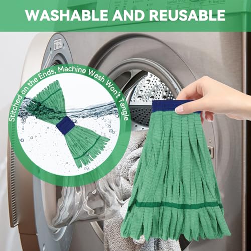 Heavy Duty Commercial Mop Head Replacement : 3 Packs 14oz Microfiber Tube Lint Free Industrial Heavy Duty Mop Head for Floor Cleaning - Super Absorbent & Bleach-Safe (Green) - color: Green-3pack