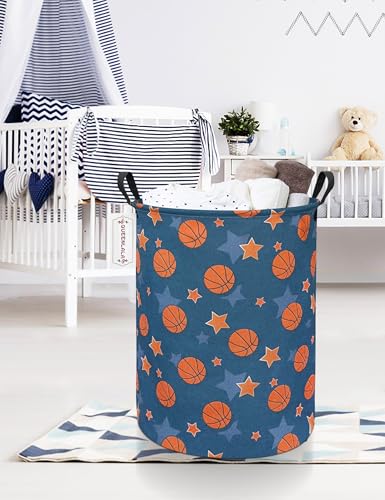 QUEENLALA Large Foldable Round Storage Basket Laundry Hamper, Basketball - color: Round-Basketball