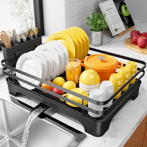 Kitsure Multi-Functional Dish Drying Rack, 15.7" x 12.0" x 5.5", Black - color: Black