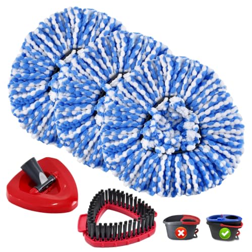 Mop Heads Replacements for Ocedar, Spin Mop Replacement for O-Cedar RinseClean 2 Tank System Mop Refills, Include 3 Pack Mop Refills, 1 Scrub Brush & 1 Mop Base - size: Mop Heads for cedar 2 Tank