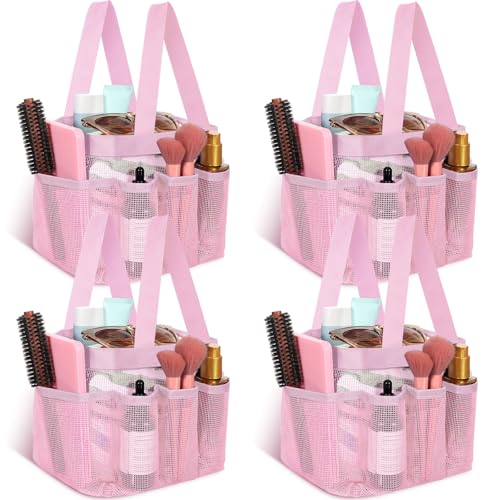 Hillban 4 Pcs Portable Mesh Shower Caddy, Pink - color: Pink
