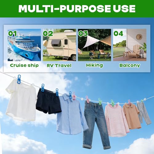 2 Pack Magnetic Retractable Clothes Line for Cabin - Approved 2026 Cruise Essentials Clothes Drying Rack Travel Clothesline with Clothespins - Strong Magnets Hooks RV and Camping