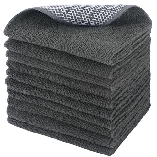 SINLAND Dish Cloth for Washing Dishes Kitchen Washcloth Cleaning Cloth - color: Dark Grey, size: 12inchx12inch 10pack