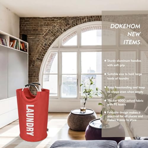 DOKEHOM 90L Large Laundry Basket Bag, Collapsible Tall Hamper, Red - color: Red, size: 90L
